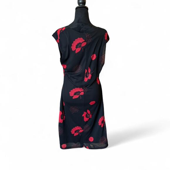 FLP Faith Love & Passion Black Red Floral Ruched Midi Dress L - Picture 4 of 8